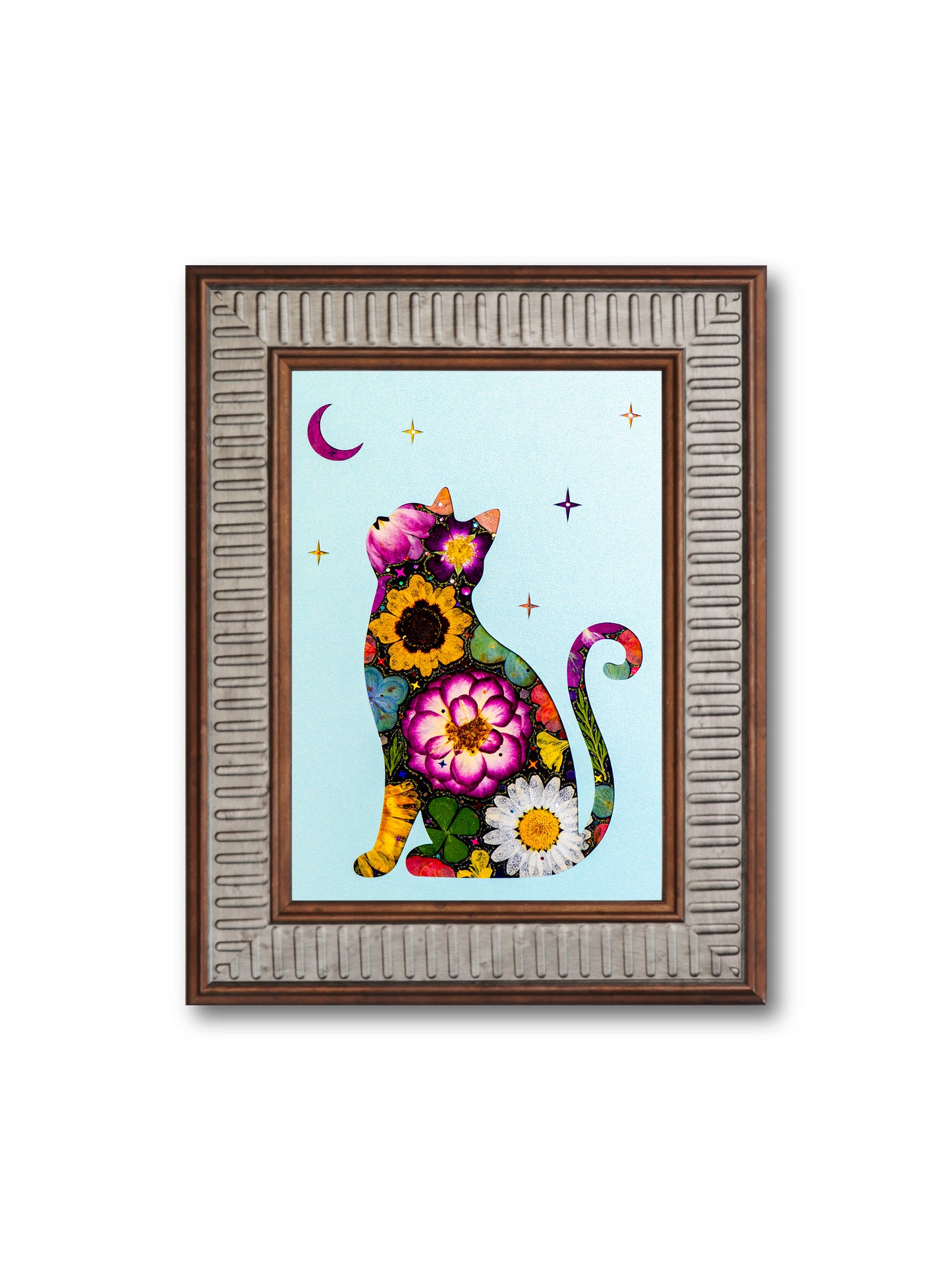 Moonlit Cat: Azure Rose 5″×7″