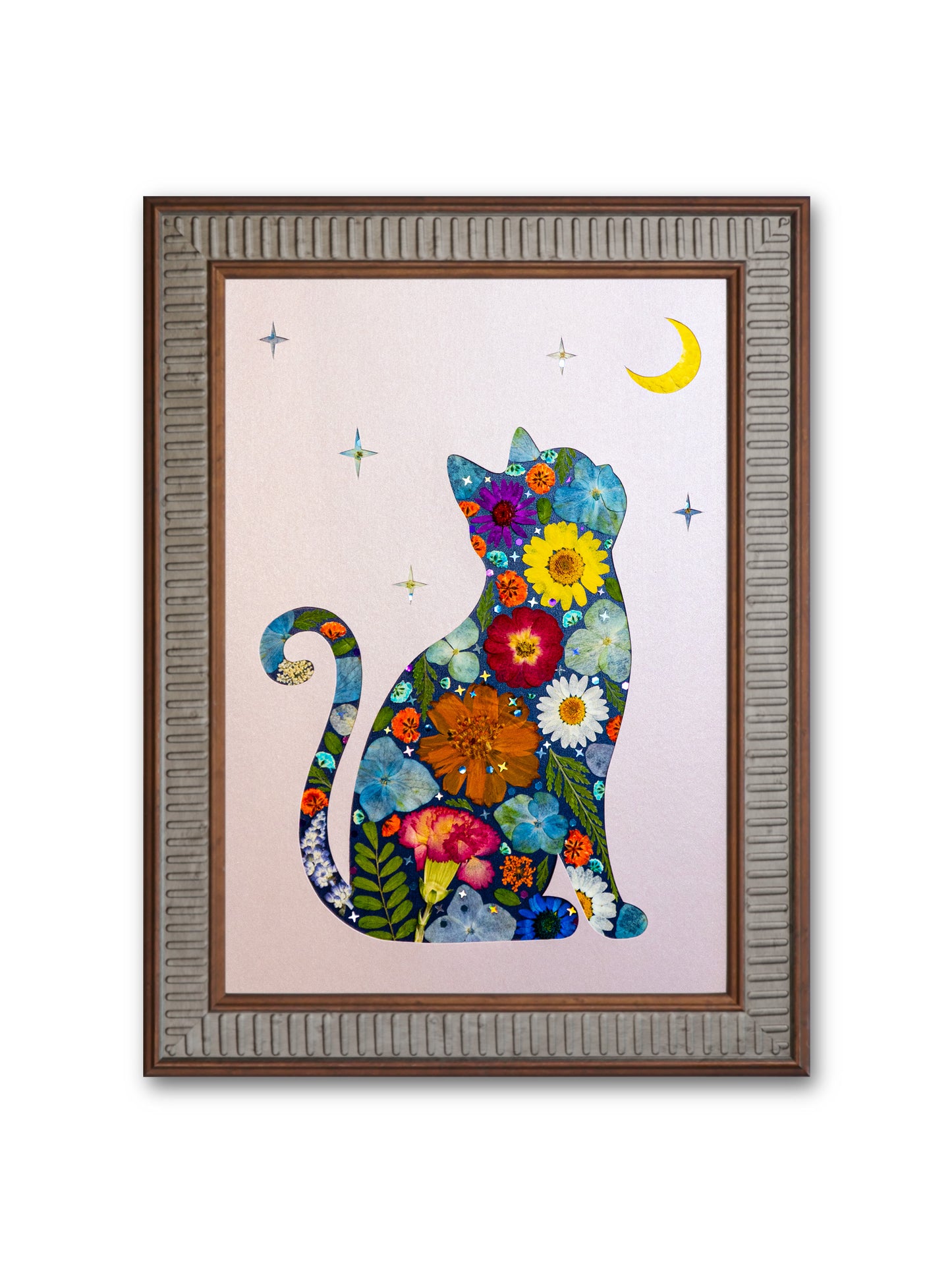 Moonlit Cat: Silver Mosaic 8.3″×11.7″