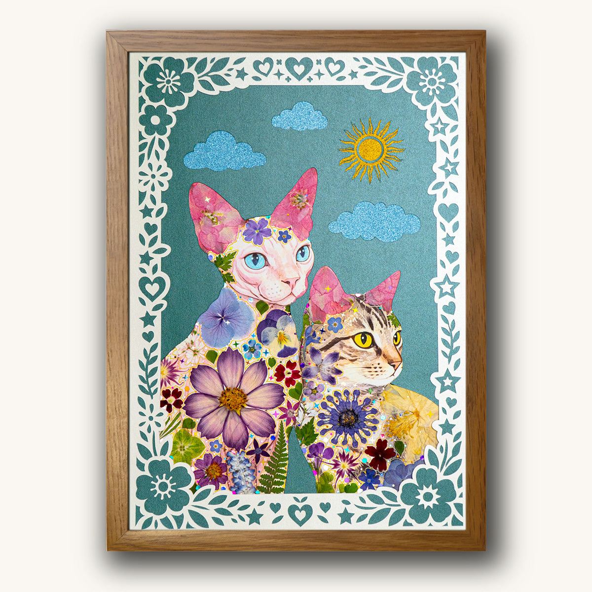 Custom Hand-Pressed Flower Pet Silhouette Portrait
