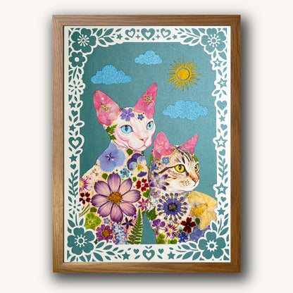 Custom Hand-Pressed Flower Pet Silhouette Portrait