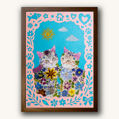 Custom Hand-Pressed Flower Pet Silhouette Portrait