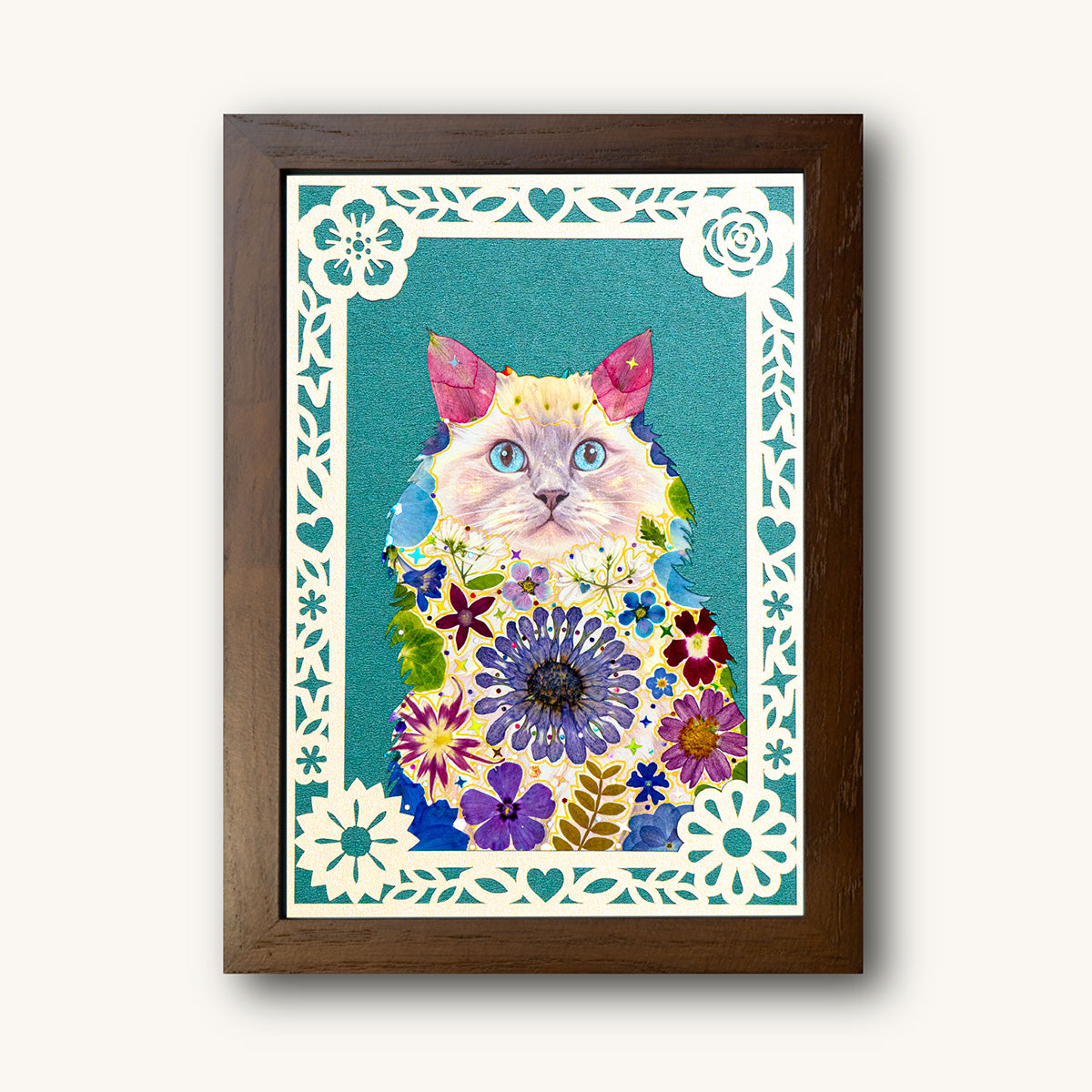 Custom Hand-Pressed Flower Pet Silhouette Portrait