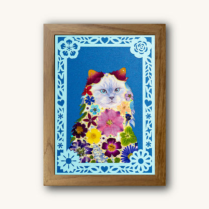 Custom Hand-Pressed Flower Pet Silhouette Portrait