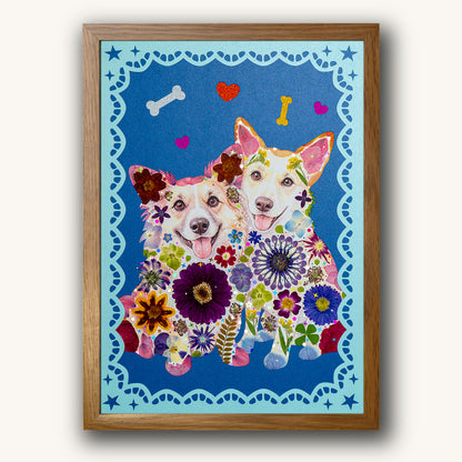 Custom Hand-Pressed Flower Pet Silhouette Portrait