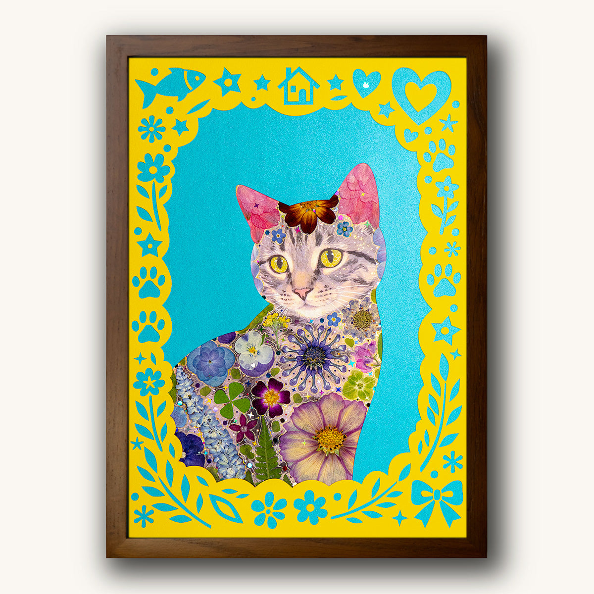 Custom Hand-Pressed Flower Pet Silhouette Portrait
