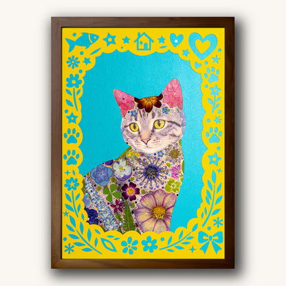 Custom Hand-Pressed Flower Pet Silhouette Portrait