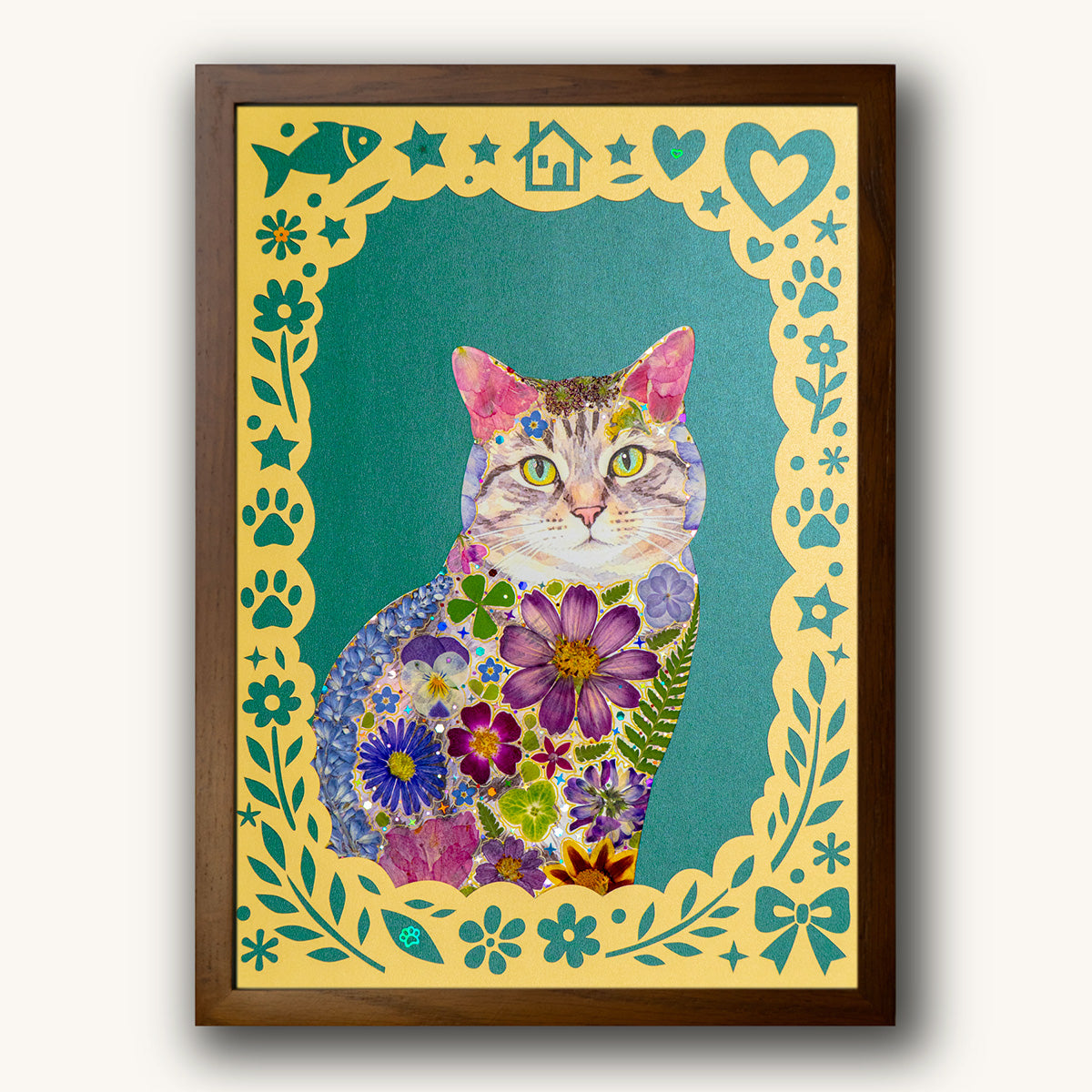 Custom Hand-Pressed Flower Pet Silhouette Portrait