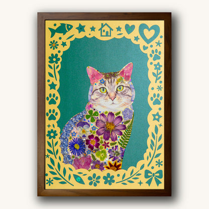Custom Hand-Pressed Flower Pet Silhouette Portrait