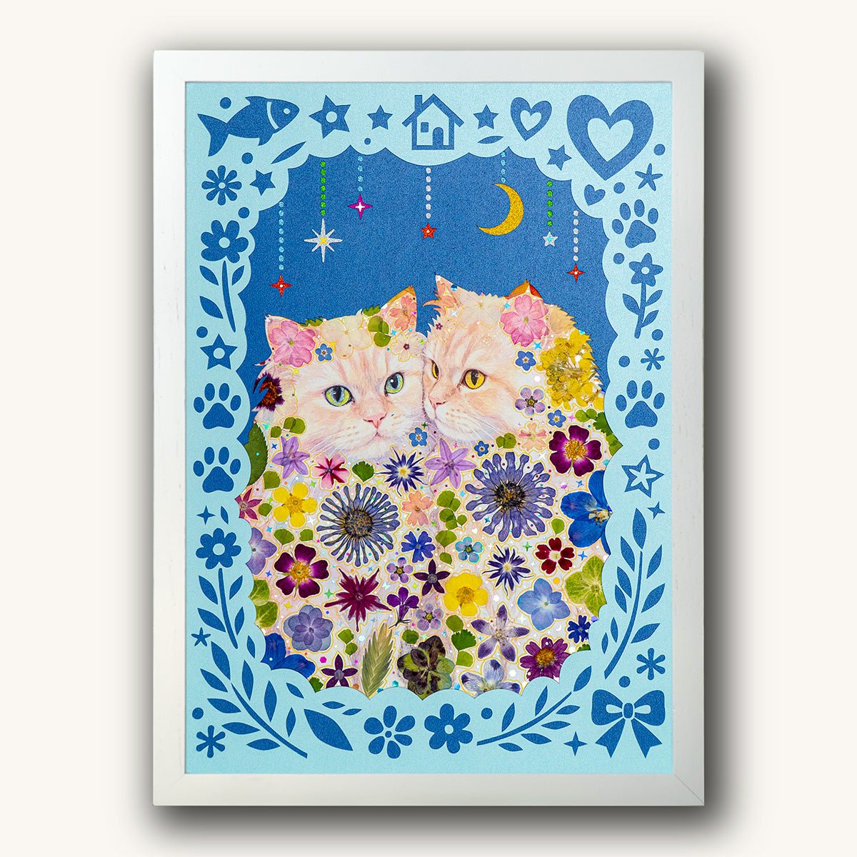 Custom Hand-Pressed Flower Pet Silhouette Portrait - | Petal & Still