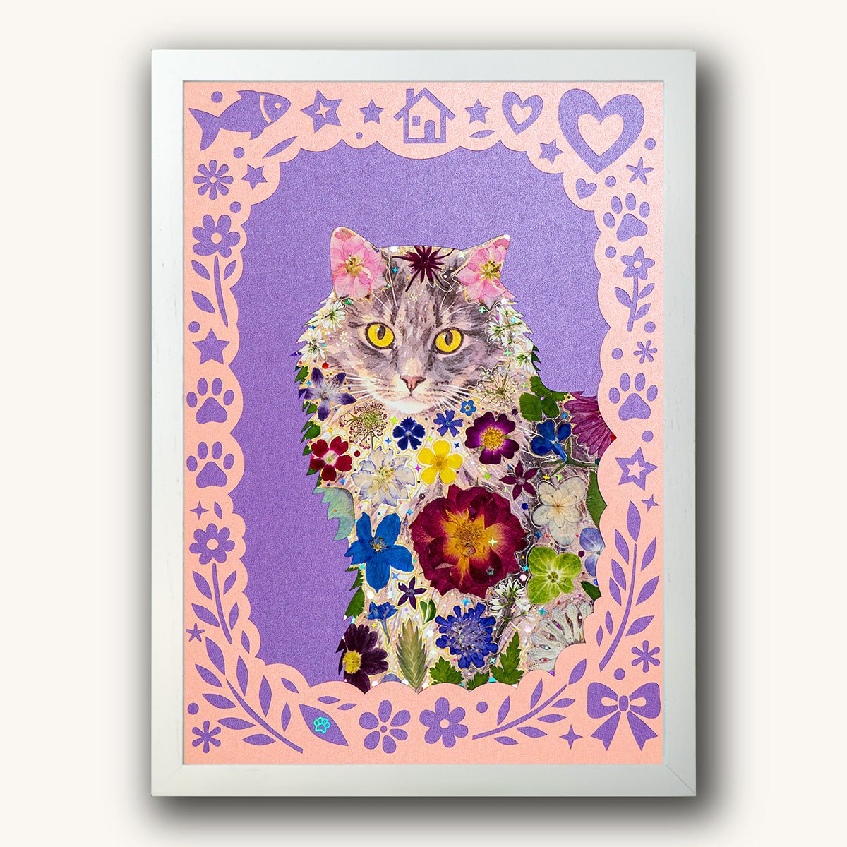 Custom Hand-Pressed Flower Pet Silhouette Portrait - | Petal & Still