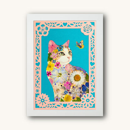 Custom Hand-Pressed Flower Pet Silhouette Portrait - | Petal & Still