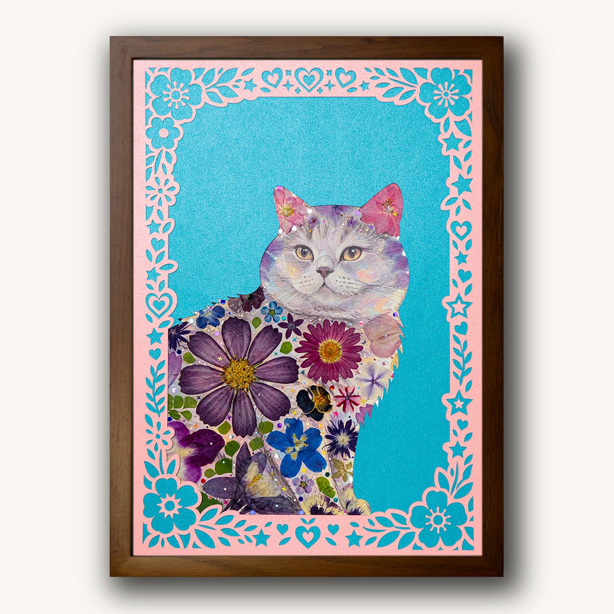 Custom Hand-Pressed Flower Pet Silhouette Portrait - | Petal & Still
