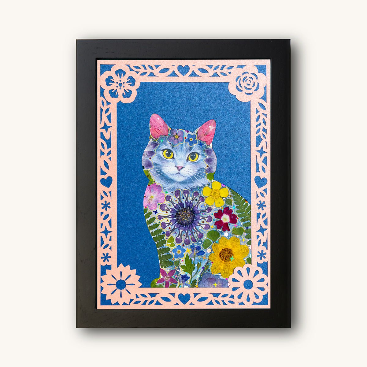 Custom Hand-Pressed Flower Pet Silhouette Portrait - | Petal & Still