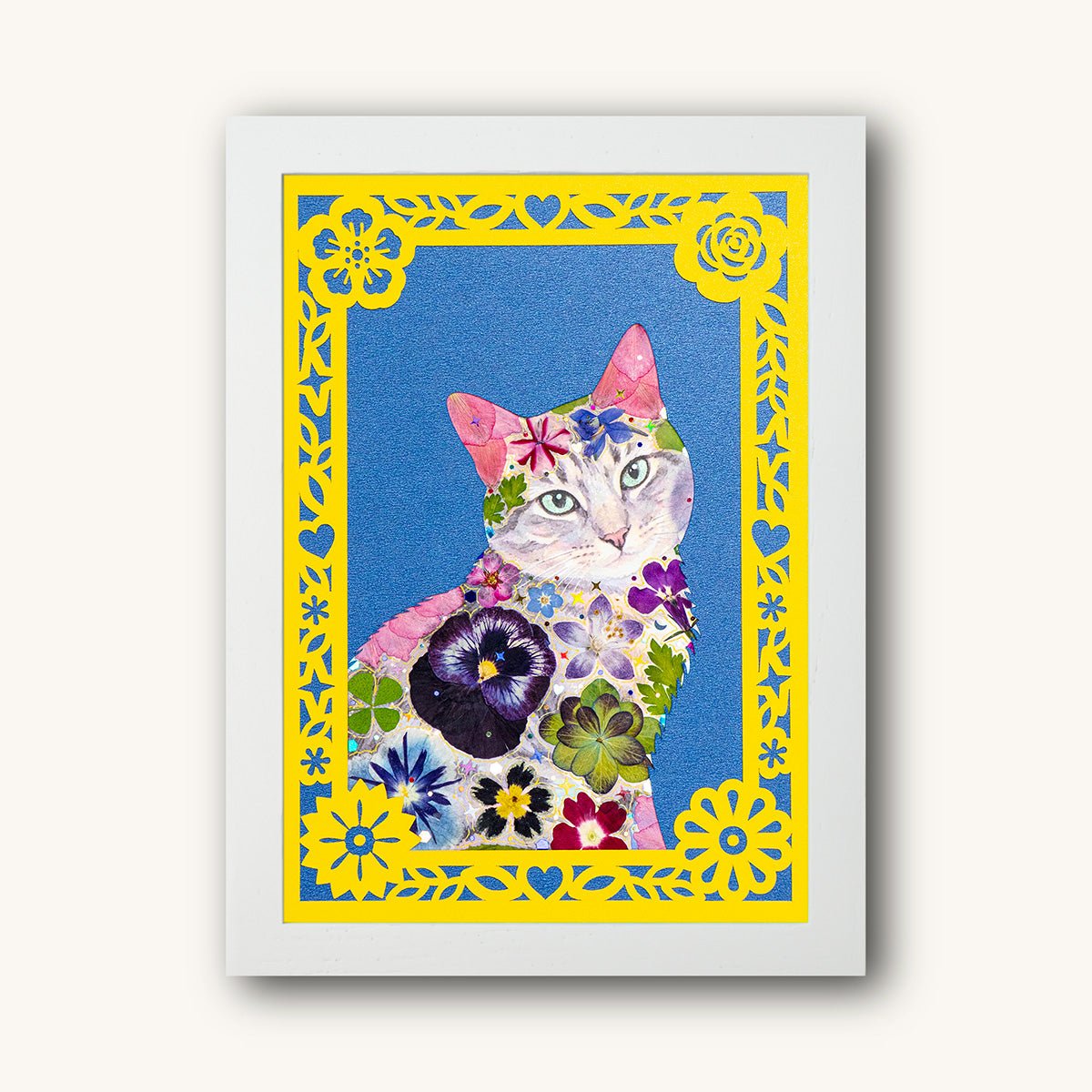 Custom Hand-Pressed Flower Pet Silhouette Portrait - | Petal & Still
