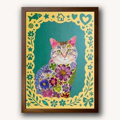Custom Hand-Pressed Flower Pet Silhouette Portrait - | Petal & Still