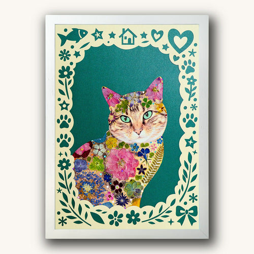 Custom Hand-Pressed Flower Pet Silhouette Portrait - | Petal & Still