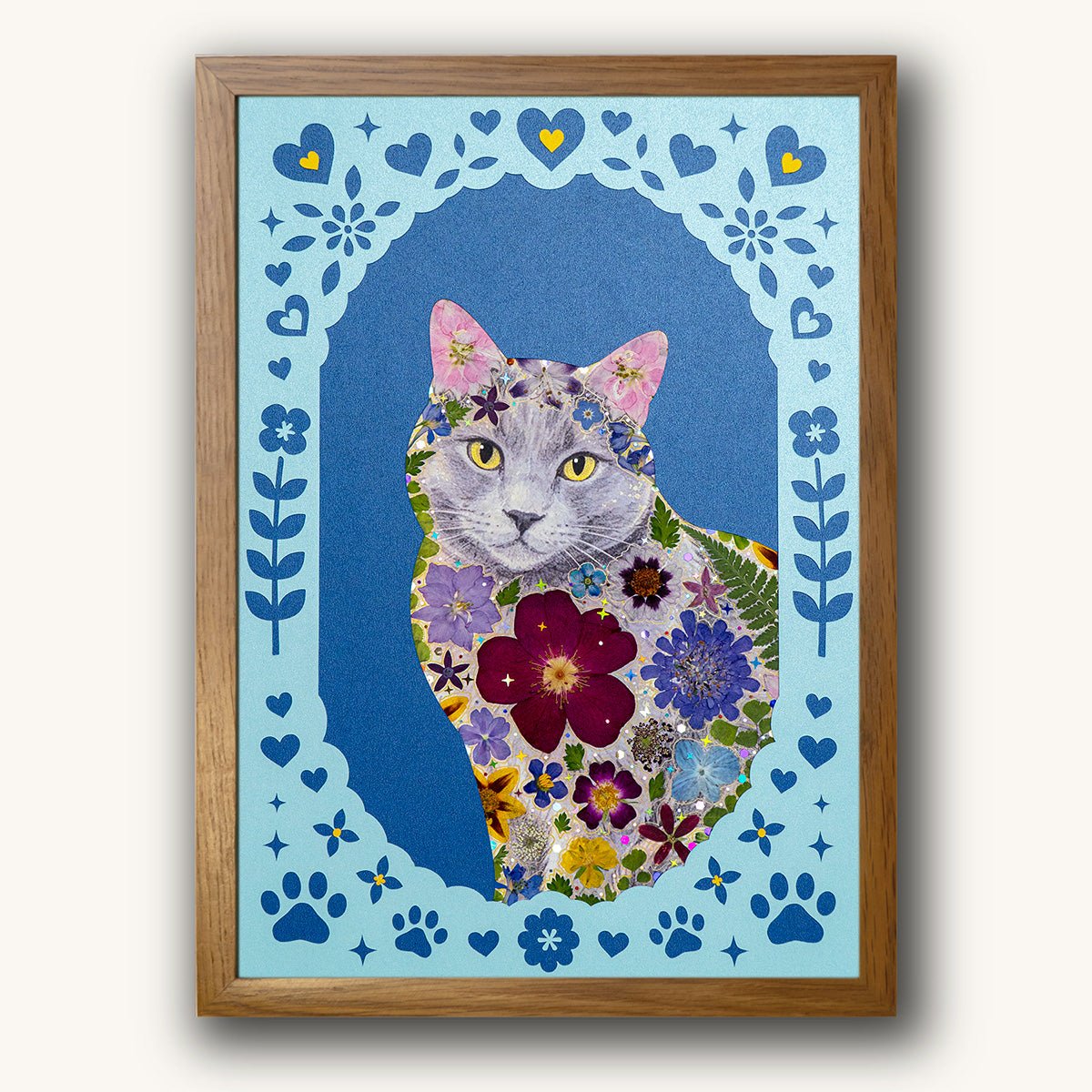 Custom Hand-Pressed Flower Pet Silhouette Portrait - | Petal & Still
