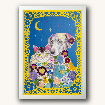 Custom Hand-Pressed Flower Pet Silhouette Portrait - | Petal & Still