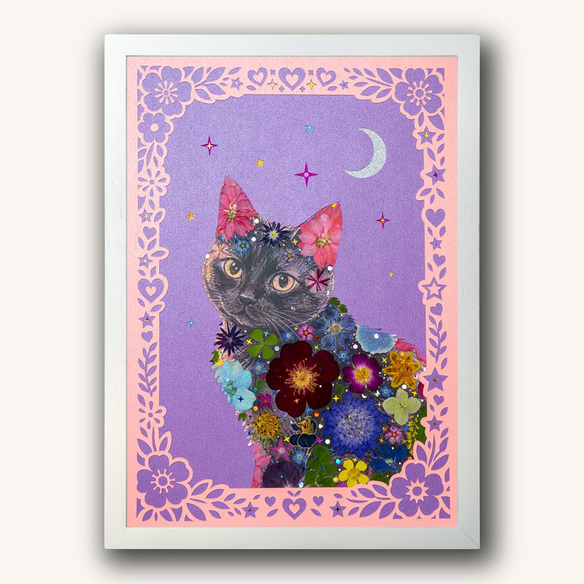 Custom Hand-Pressed Flower Pet Silhouette Portrait - | Petal & Still