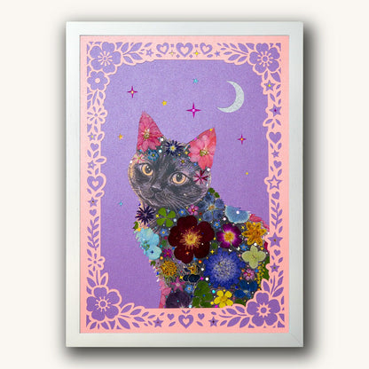 Custom Hand-Pressed Flower Pet Silhouette Portrait - | Petal & Still