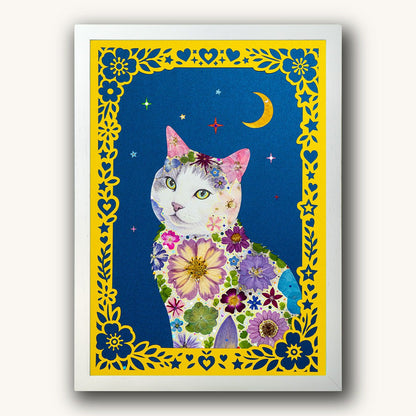 Custom Hand-Pressed Flower Pet Silhouette Portrait - | Petal & Still