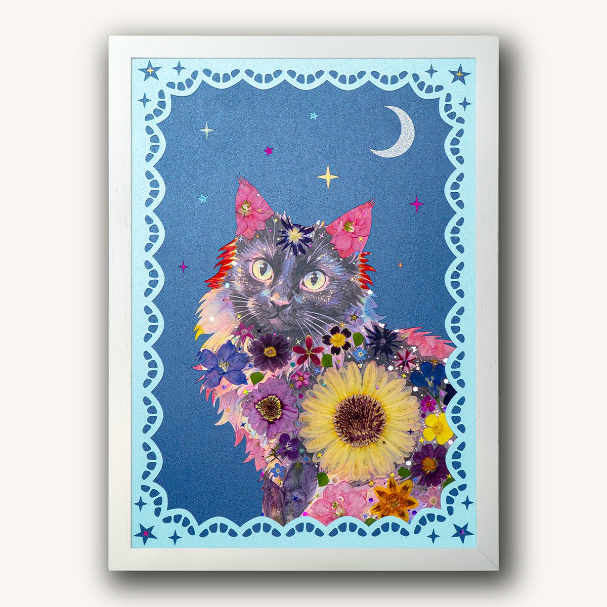 Custom Hand-Pressed Flower Pet Silhouette Portrait - | Petal & Still
