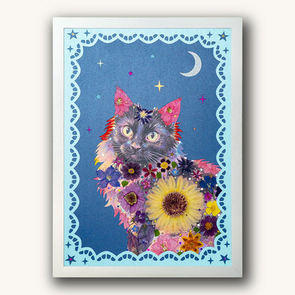 Custom Hand-Pressed Flower Pet Silhouette Portrait - | Petal & Still