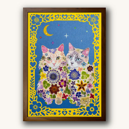 Custom Hand-Pressed Flower Pet Silhouette Portrait - | Petal & Still