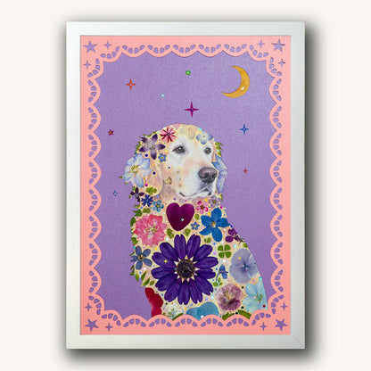 Custom Hand-Pressed Flower Pet Silhouette Portrait - | Petal & Still