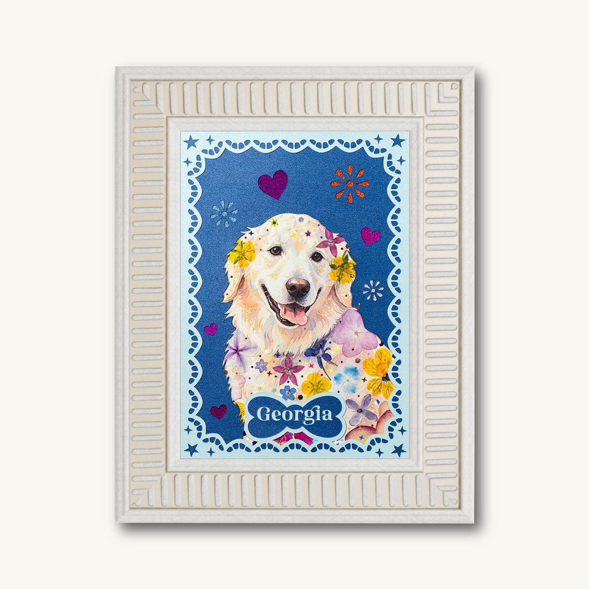 Custom Hand - Pressed Flower Pet Silhouette Portrait - | Petal & Still
