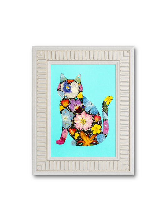Elegant Cat: Aqua Bloom 5″×7″