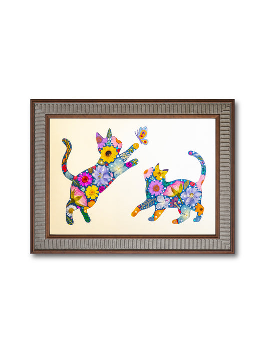 Leaping Duo Cat: Golden Velvet 8.3″×11.7″
