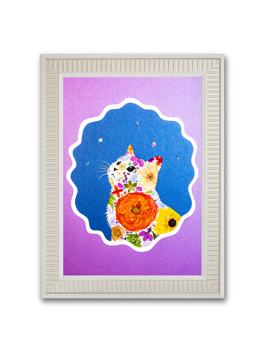 Looking-up Cat: Amethyst Dawn 8.3″×11.7″