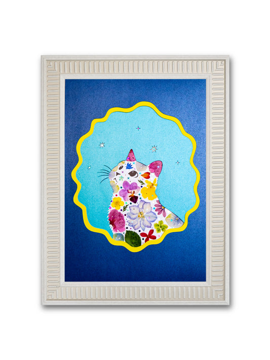 Looking-up Cat: Azure Harmony 8.3″×11.7″