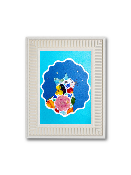 Looking-up Cat: Azure Nebula 5″×7″