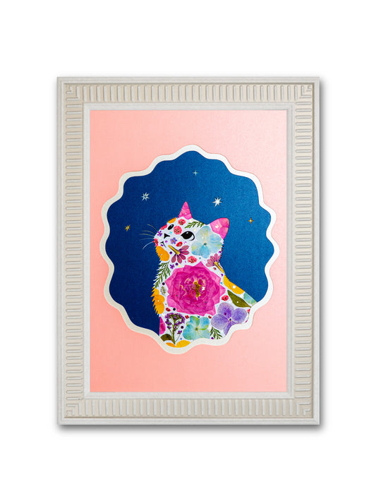 Looking Up Cat: Blush Galaxy 8.3″×11.7″