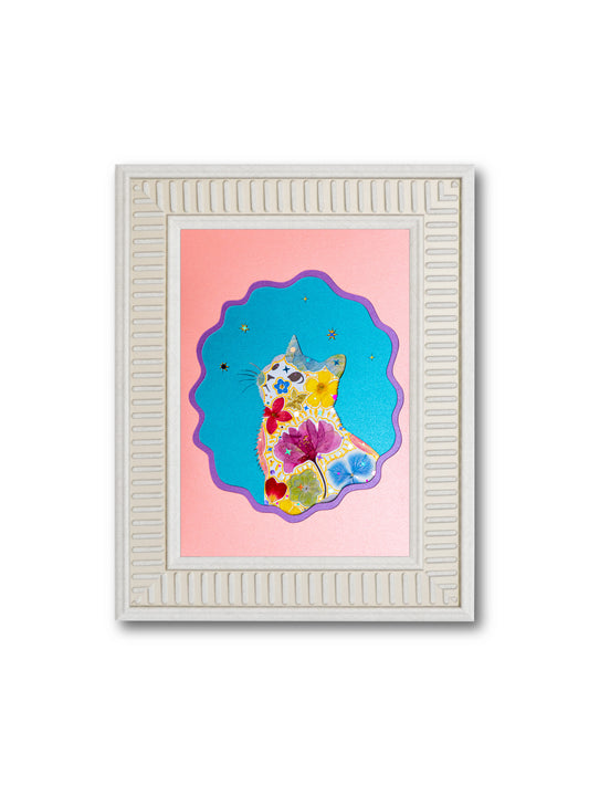 Looking Up Cat: Coral Stargazer 5″×7″