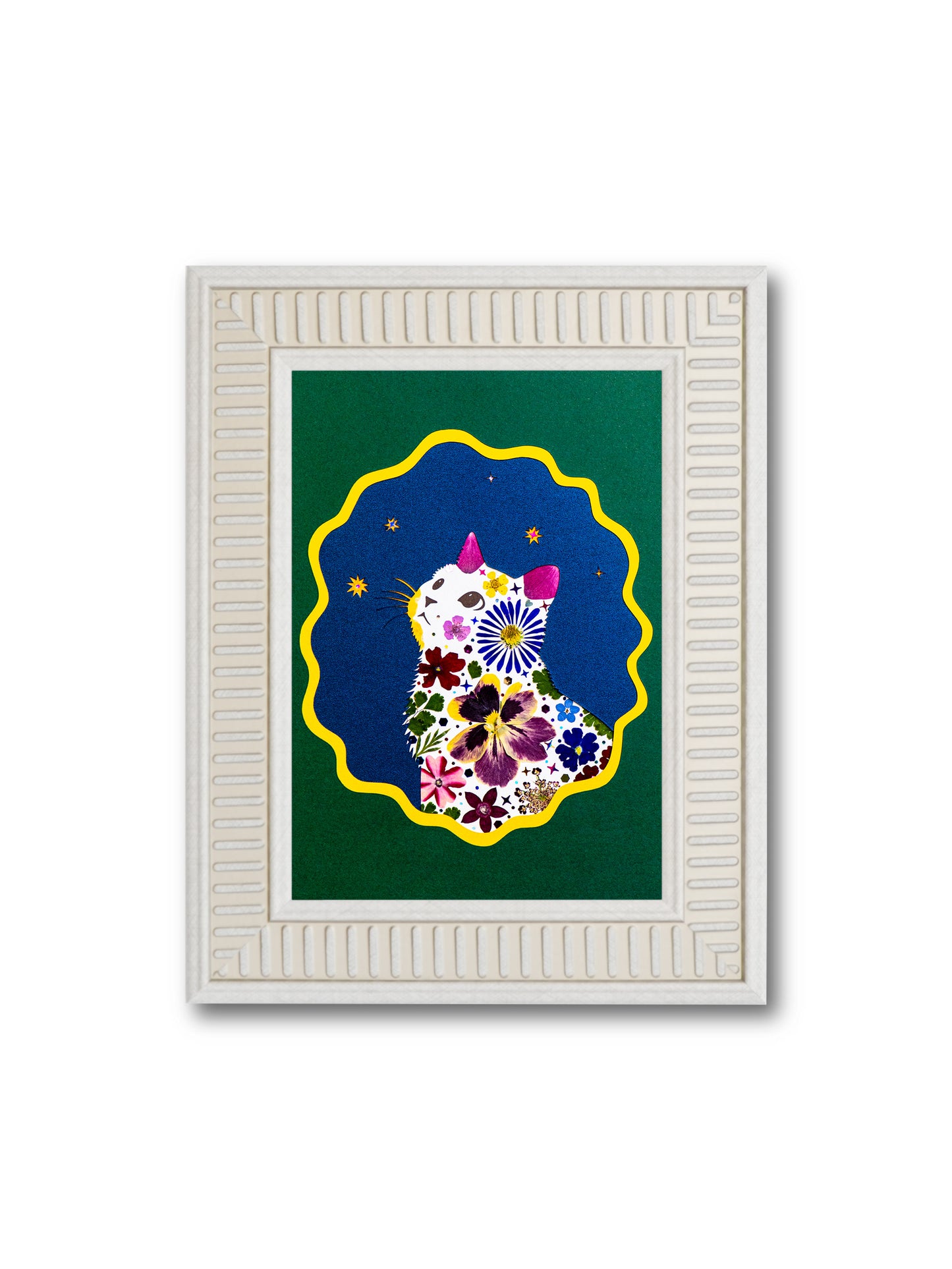 Looking-up Cat: Emerald Starlight 5″×7″