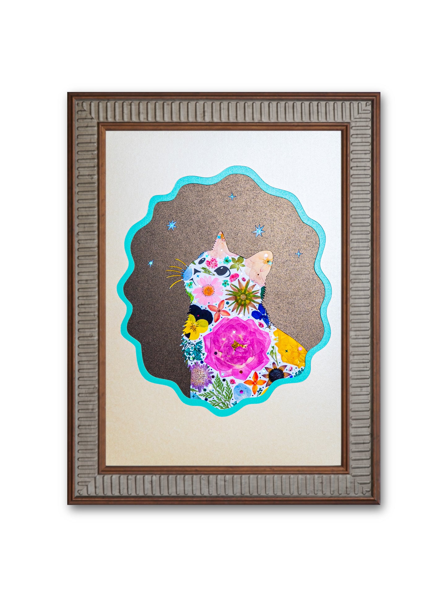Looking-up Cat: Metallic Bloom 8.3″×11.7″