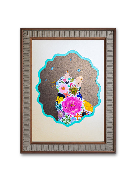 Looking-up Cat: Metallic Bloom 8.3″×11.7″