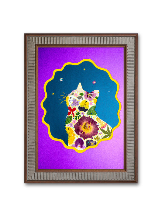 Looking Up Cat: Plum Cosmos 8.3″×11.7″