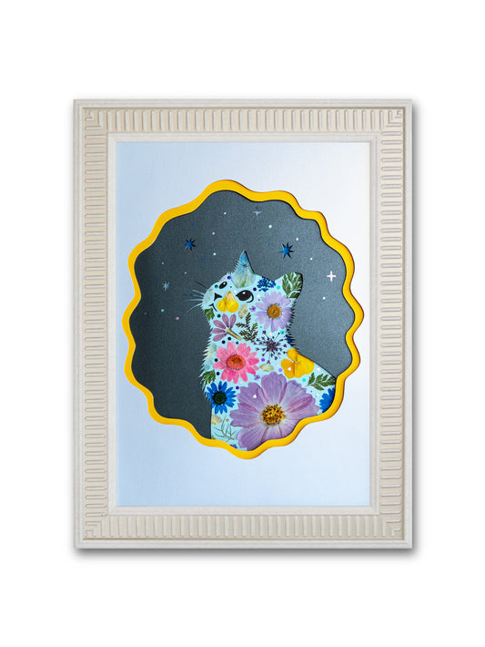 Looking-up Cat: Silver Twilight 8.3″×11.7″