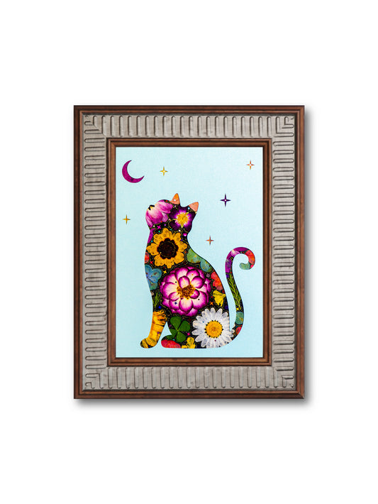 Moonlit Cat: Azure Rose 5″×7″