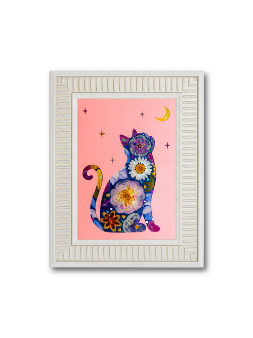 Moonlit Cat: Blush Starfall 5″×7″