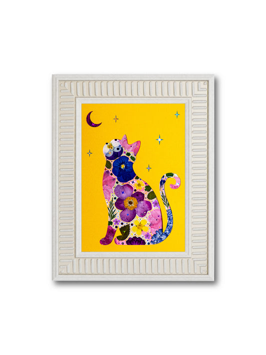 Moonlit Cat: Golden Eclipse 5″×7″