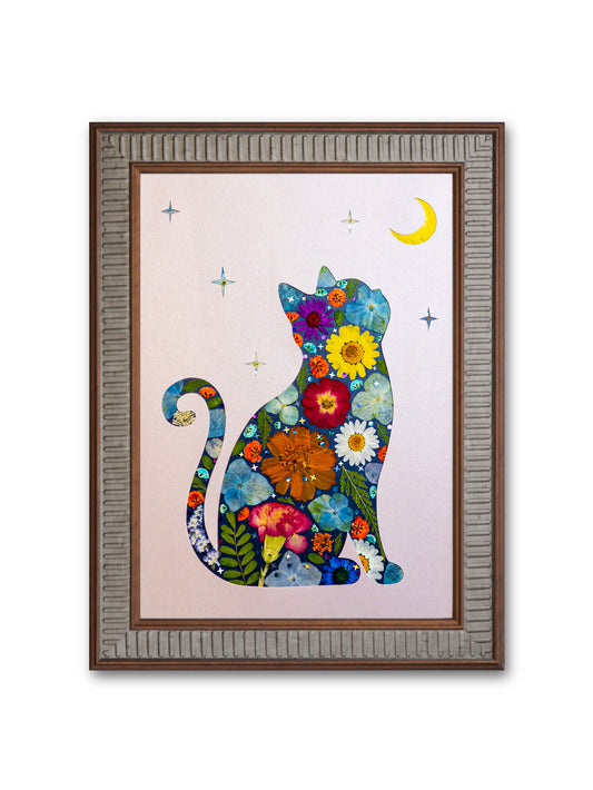 Moonlit Cat: Silver Mosaic 8.3″×11.7″
