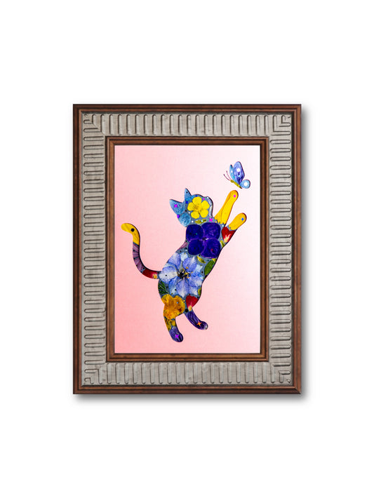 Playful Cat: Blush Azure 5″×7″
