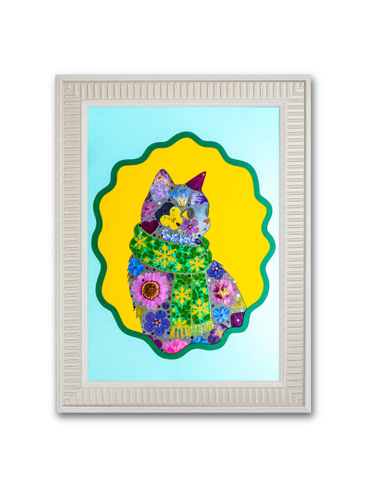 Winter Cozy Cat: Aqua Snowflake 8.3″×11.7″