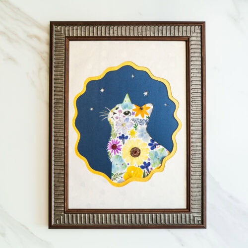 Looking Up Cat – Golden Sky