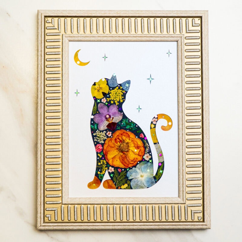 pressed_flower_art_kit_cat_moonlit_golden_night Moonlit Cat – Golden Night